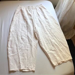 ILANA KOHN light peach pink linen balloon wide leg cropped elastic waist pants